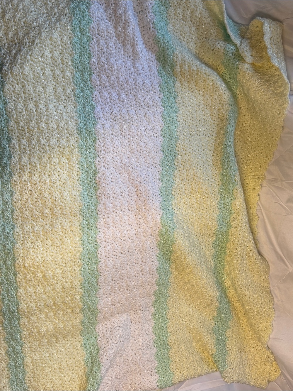 Handmade Pastel Yellow, white & Mint Crochet Baby Blanket - Picture 2 of 5